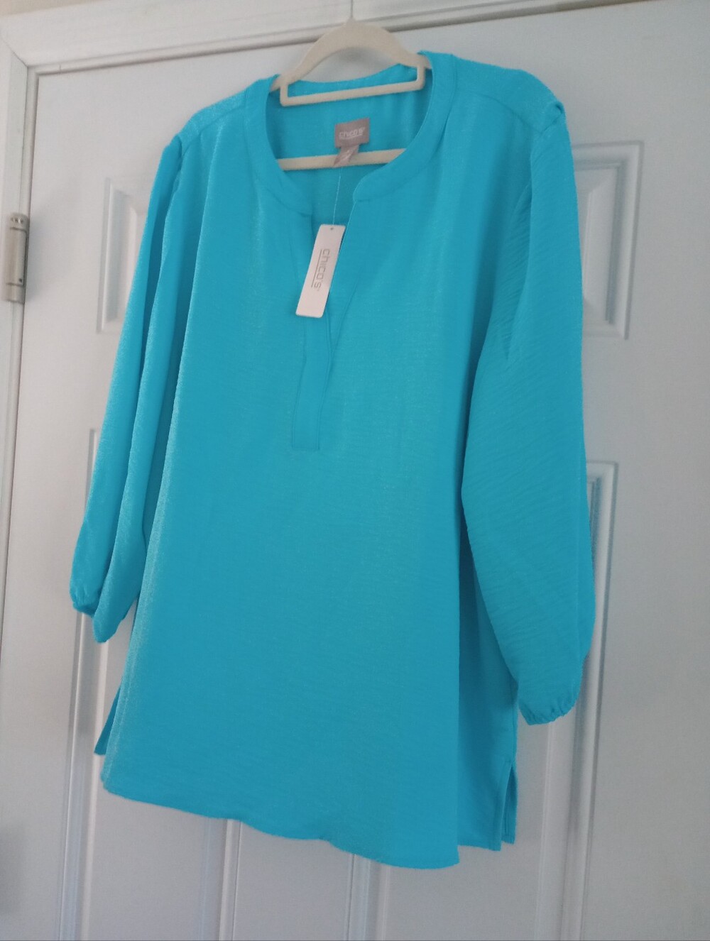 NEW Chicos 3 Easy Flutter SLV PO 3/4 Waterloo Blue Blouse US 16/XL